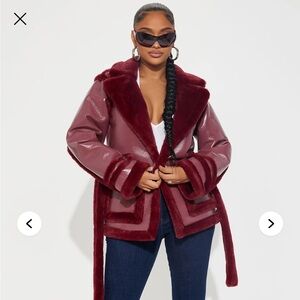Chic Burgundy Faux Fur Jacket